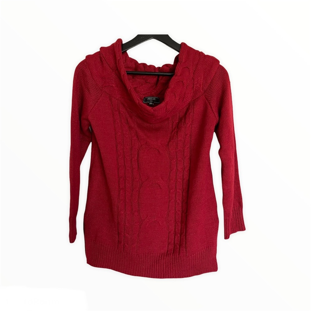 Chocolate USA Red Scoop Cowl-Neck Cable Knit Long Sleeve Sweater Outerwear S/M